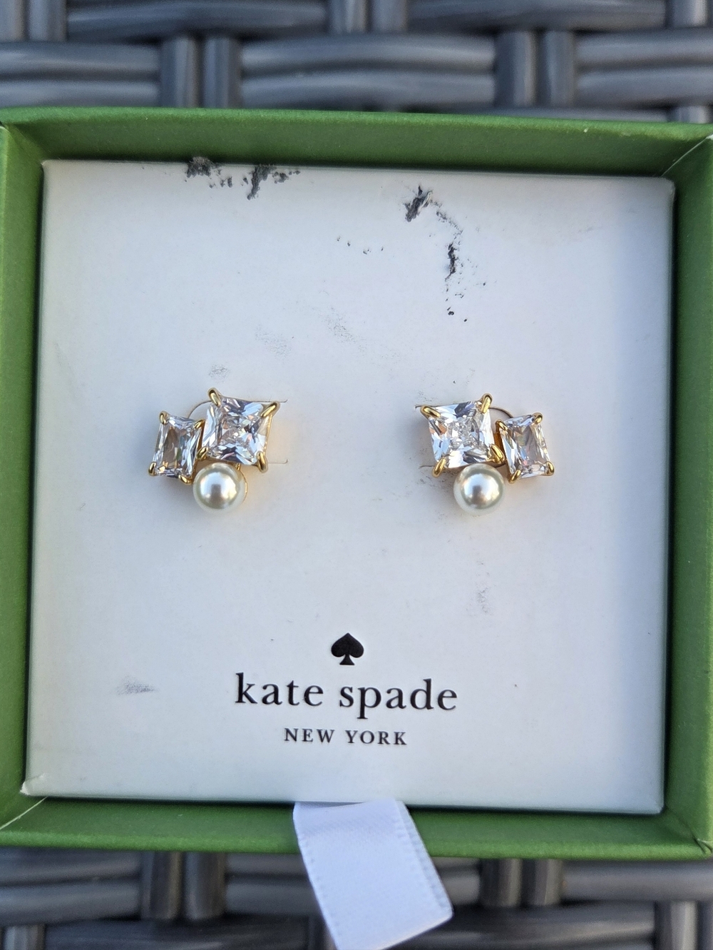 Kate Spade Gold-Tone Pearl & Clear Crystal Stud Earrings - Picture 4 of 7